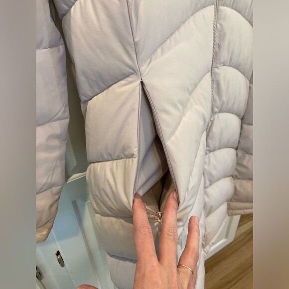Calvin Klein Sorona Aura Lightweight Cream Chevron MidLength Puffer Coat Size LG - Picture 6 of 15